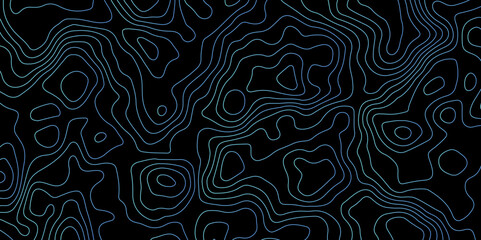 Abstract Glowing Contour Lines on Dark Background. Digital Elevation Map with Neon Light Effect. Dark Abstract Background with Colorful Topo Lines