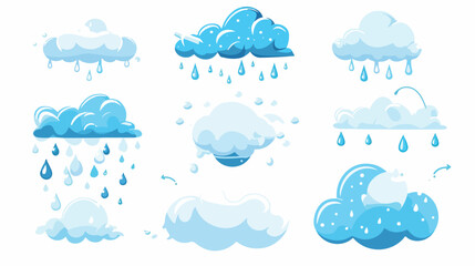 Flat Cloud Icons: Rain, Weather, Nature, Design Elements, Blue and White Background, Simple,        