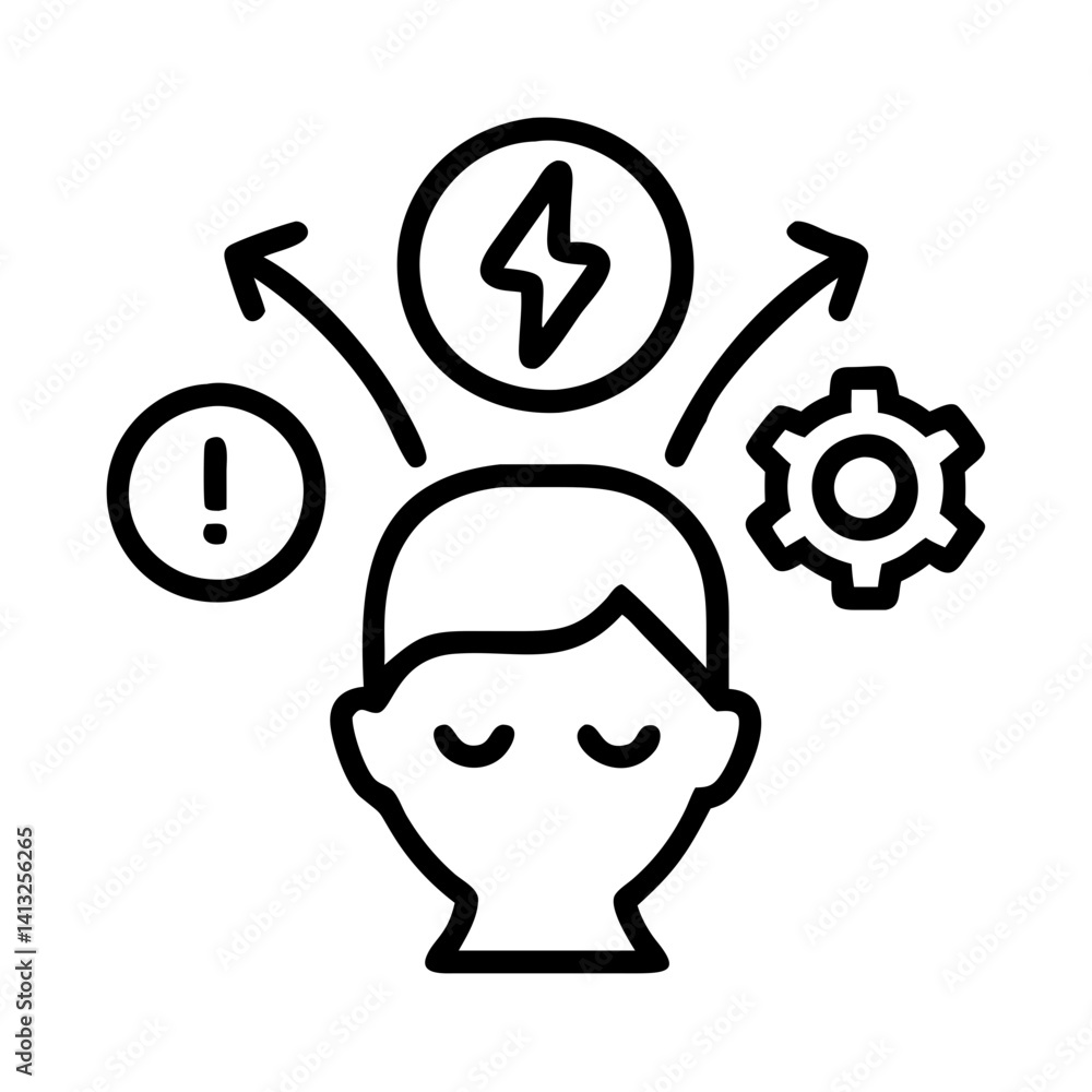 Poster business mind process icon representing problem solving brainstorming and solution generation concep