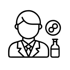 Illustration of scientist or doctor with molecule and bottle for science research and medical use