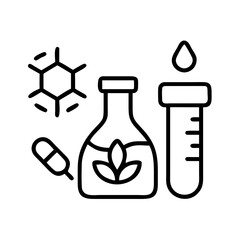 Natural medicine research and development herbal science lab test tube and molecule analysis icon