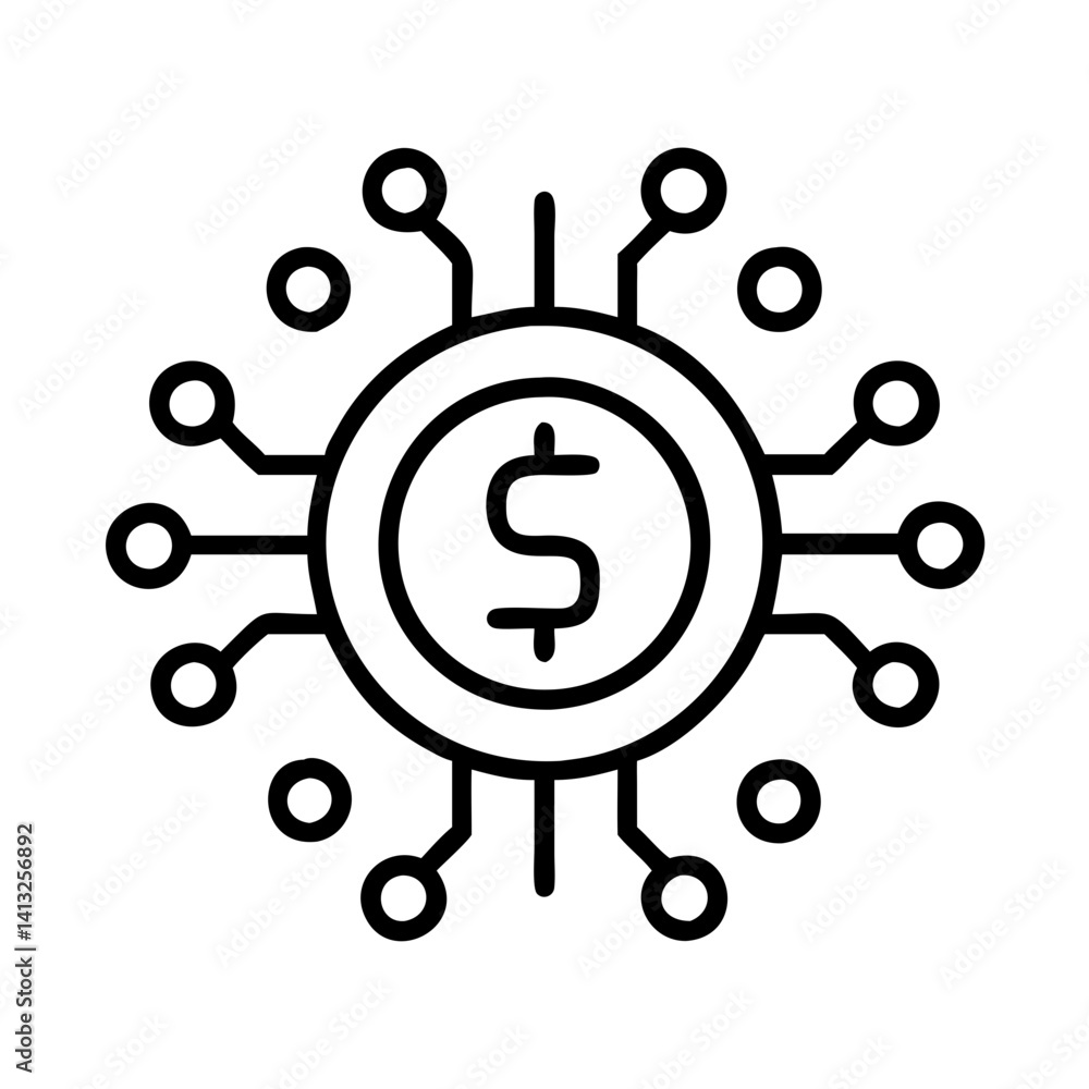 Poster digital currency technology and finance dollar coin blockchain network cryptocurrency connection sys