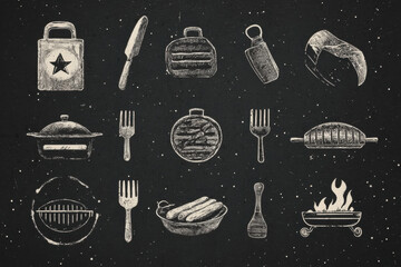 Chalkboard drawing of food and drinks in a cozy cafe setting.Menus listed with vibrant illustrations of dishes and beverages.