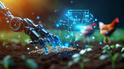 Automated farming technology revolutionizes agriculture rural field digital art innovative environment close-up ai and robotics integration