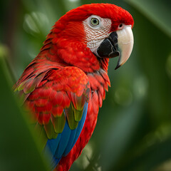 Fototapeta premium vibrant and lushly colored macaws in natural habitats, displaying exotic beauty, diverse wildlife and tropical rainforest scenes.
