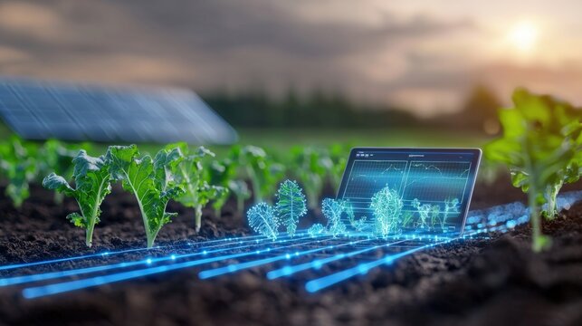 Smart agriculture technology enhances crop growth rural farmland digital farming insights open field aerial view innovation in food production