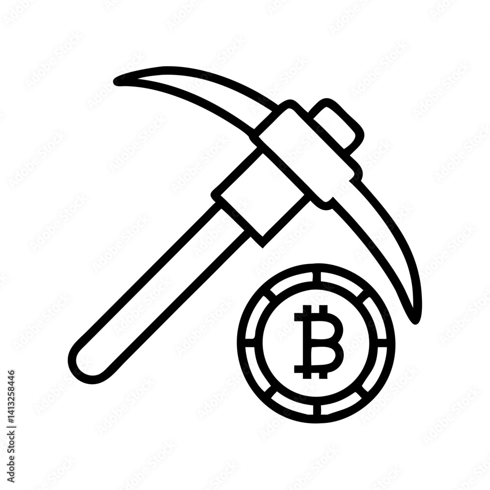 Aufkleber bitcoin mining pickaxe cryptocurrency blockchain technology digital currency icon vector design elem