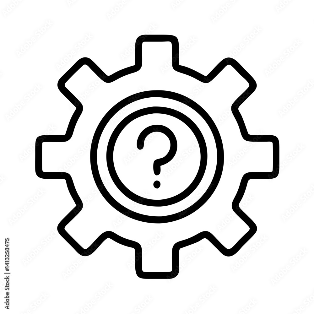 Poster question mark in gear icon vector illustration for mechanical engineering and technology help concep