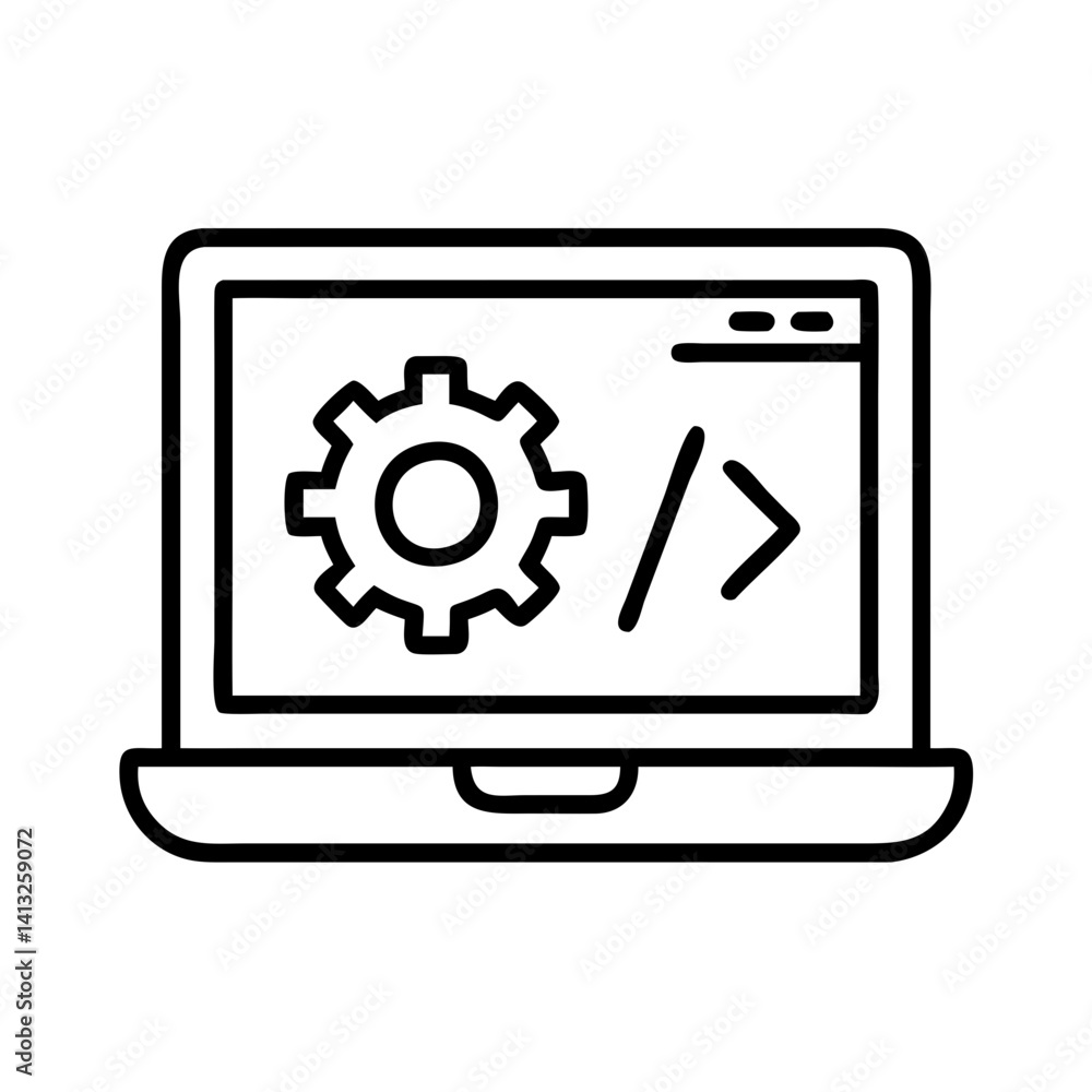 Poster Laptop programming code development software engineering gear configuration icon vector design