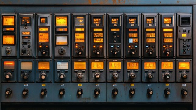 Control Panel with Bright Displays and Dials in Industrial Setting