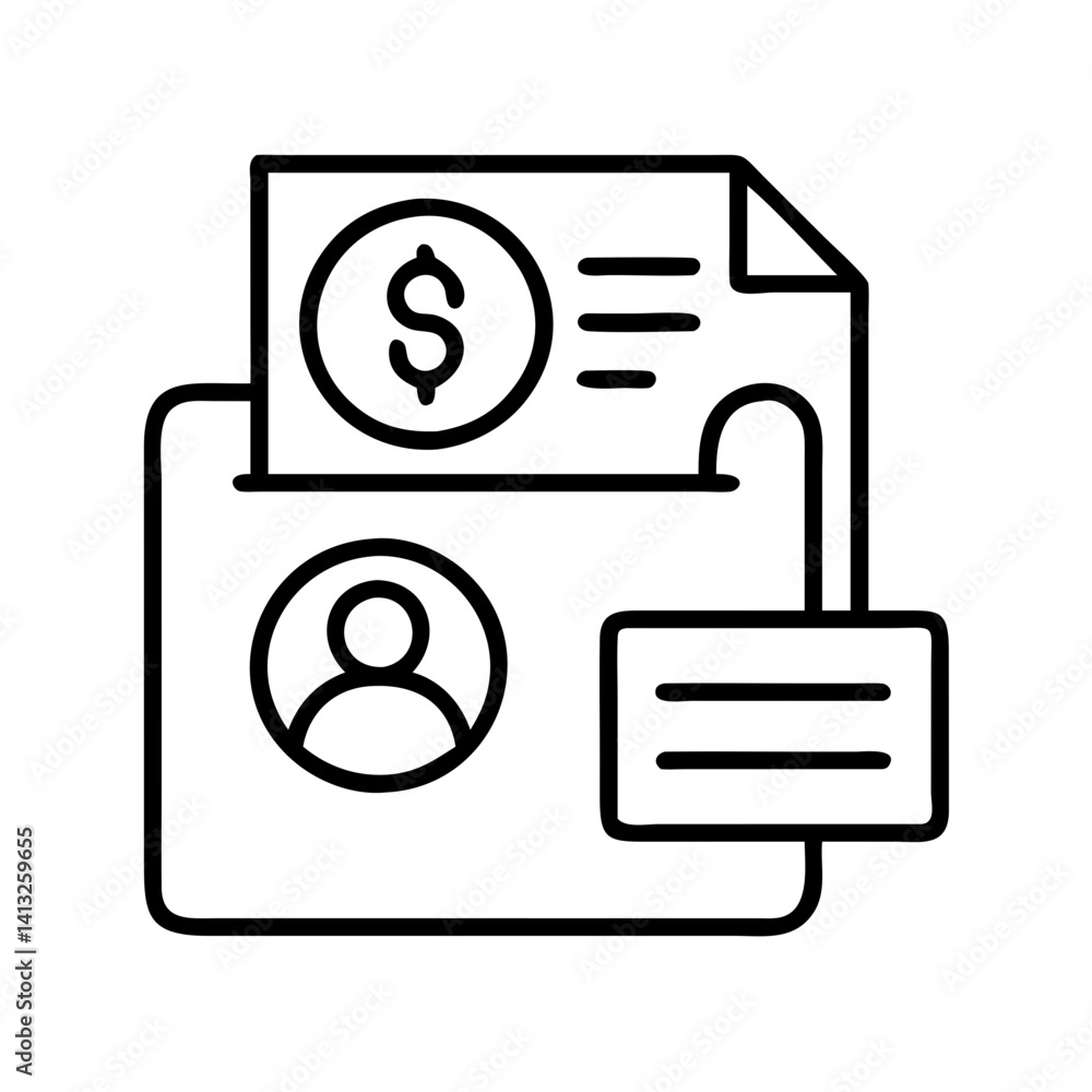Poster financial profile management document with dollar currency icon and user information data file
