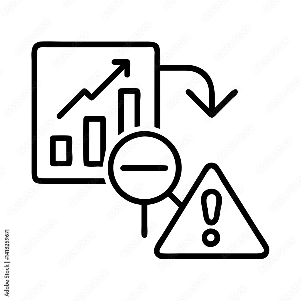Poster decline chart graph decrease down arrow alert warning risk danger caution sign symbol icon vector