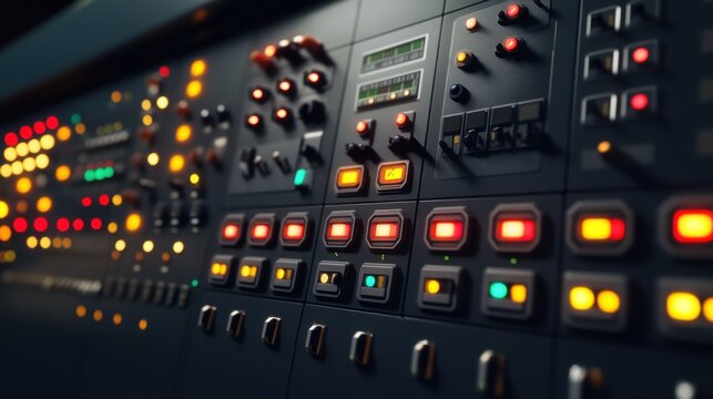 Control Panel with Buttons and Lights in a Modern Industrial Setting