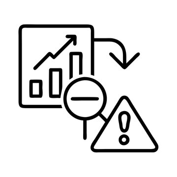 Decline chart graph decrease down arrow alert warning risk danger caution sign symbol icon vector