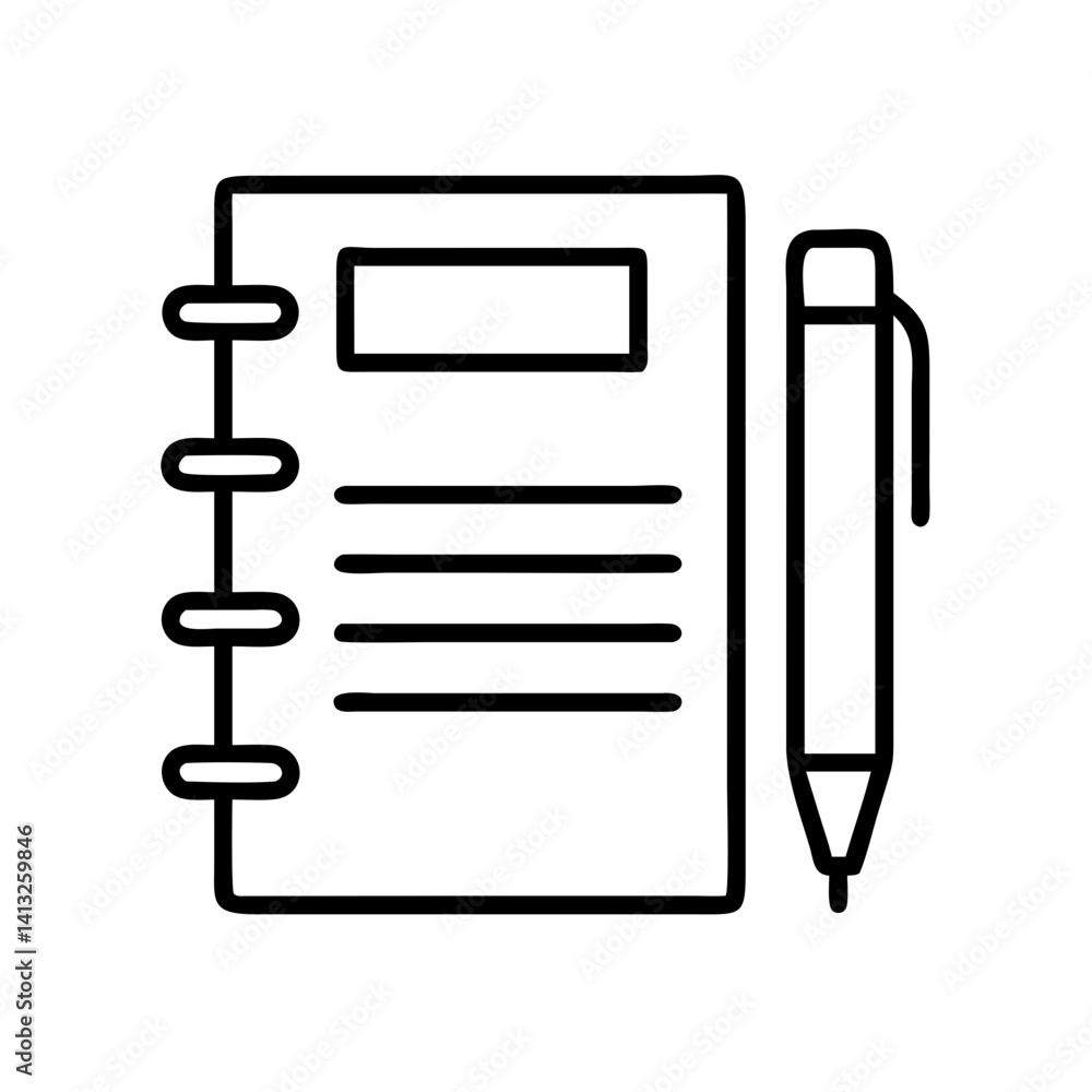 Poster notebook with pen icon vector illustration for writing notes and planning tasks outline style