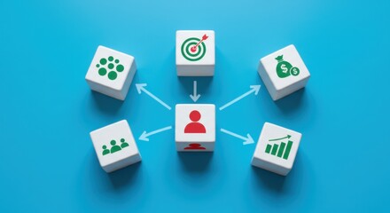 Obraz premium Centralized Talent Management: Red Cube Representing an Individual Connected to Key HR Functions and Development Areas