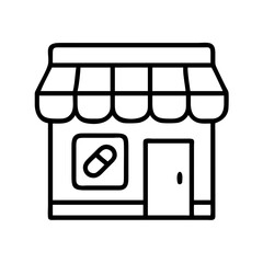 Pharmacy store front outline vector illustration for medical shop and drug store design needs