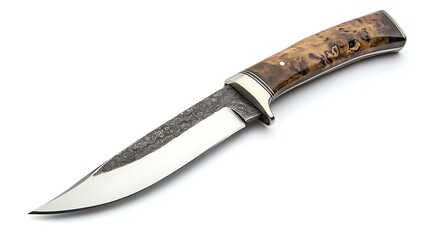 Hunting knife with wood handle, and white.