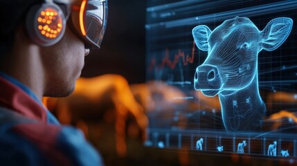 Innovative technology transforming agriculture virtual farm digital content futuristic environment close-up view ai and livestock management