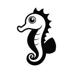 a black outline cartoonish a seahorse.eps