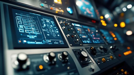 Control Panel with Screens and Buttons in Modern Technology Environment