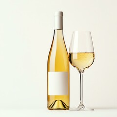 Fototapeta premium Elegant white wine bottle and glass.