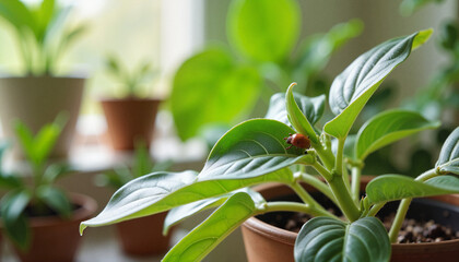 Obraz premium Mealybug infestation on indoor plant, garden pest awareness