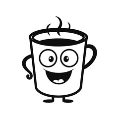 a black outline cartoonish a coffee cup with hot coffee.eps