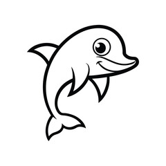 a black outline cartoonish playful dolphin.eps
