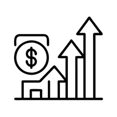 Financial growth chart with dollar sign coin and upward arrows representing profit increase success