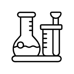 Science lab equipment outline icon featuring flask and test tubes for chemistry research and analysis