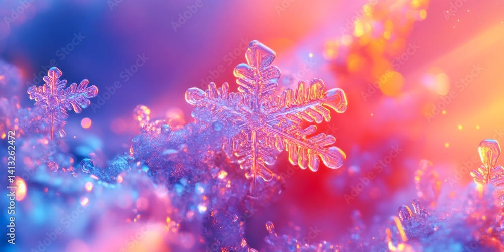 Aufkleber a stunning close-up of a snowflake showcases intricate patterns and beautiful colors. this image cap