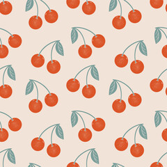Groovy Cherries Seamless Pattern Retro Psychedelic 70s Vector Design. Textured illustrations background.