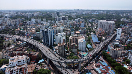 Chittagong,Bangladesh 17th April 2025 : Skyline or cityscape of Chattogram City,Bangladesh.Chattogram city drone short view.Cityscape from high angle view including modern architechture