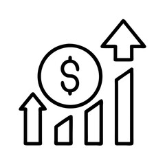 Financial growth chart with dollar coin and arrows showing investment and market increase analysis