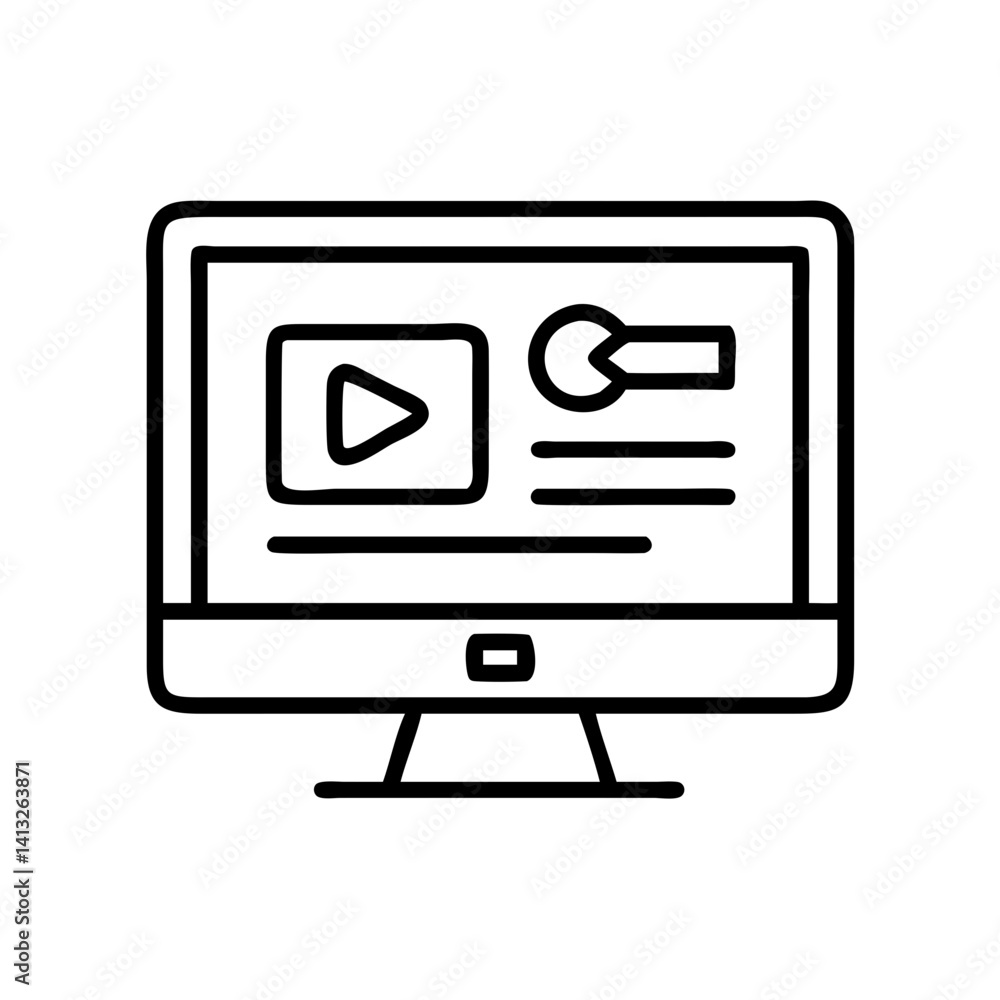 Poster computer screen with video tutorial and presentation vector icon illustration design