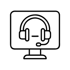 Fototapeta premium Online support call center headset on computer screen icon vector illustration design, helpdesk