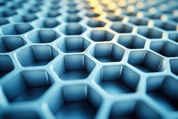 Obraz premium Closeup of geometric blue hexagonal pattern with sunlight highlighting shapes