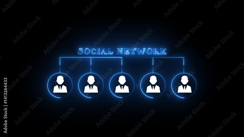 Poster neon social network structure concept. modern social networking interface motion. futuristic social 