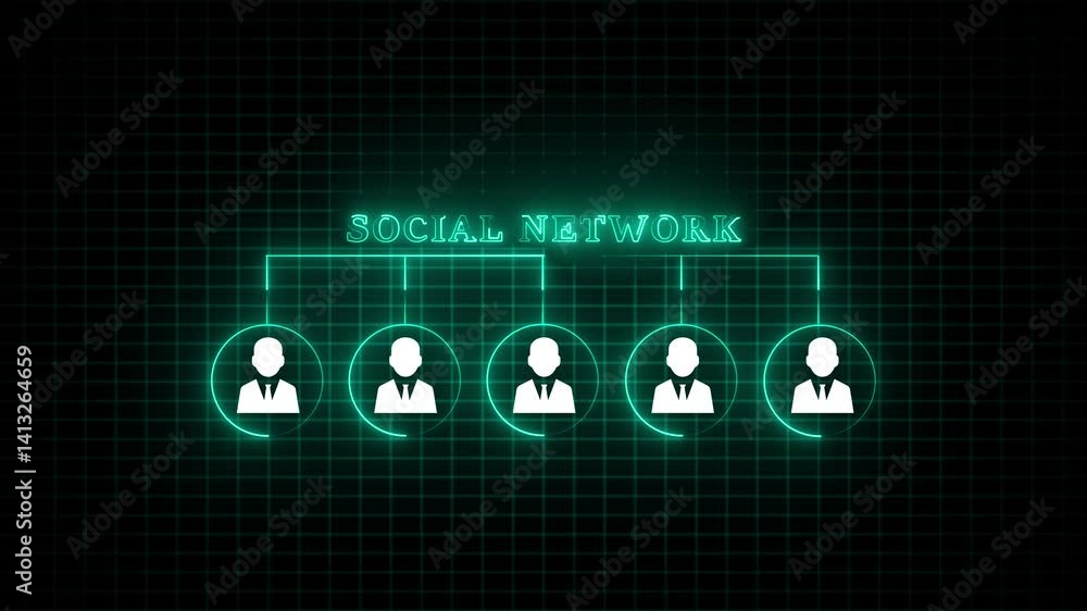 Poster neon social network structure concept. modern social networking interface motion. futuristic social 