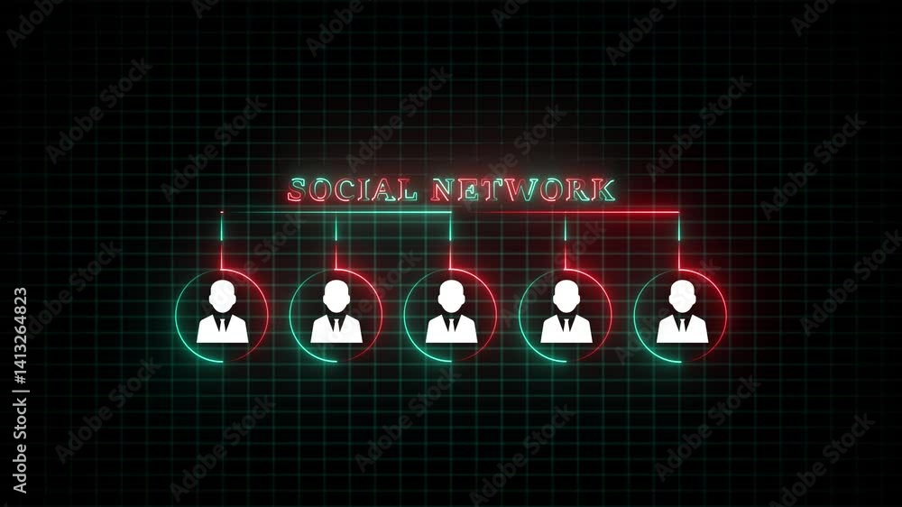 Poster neon social network structure concept. modern social networking interface motion. futuristic social 