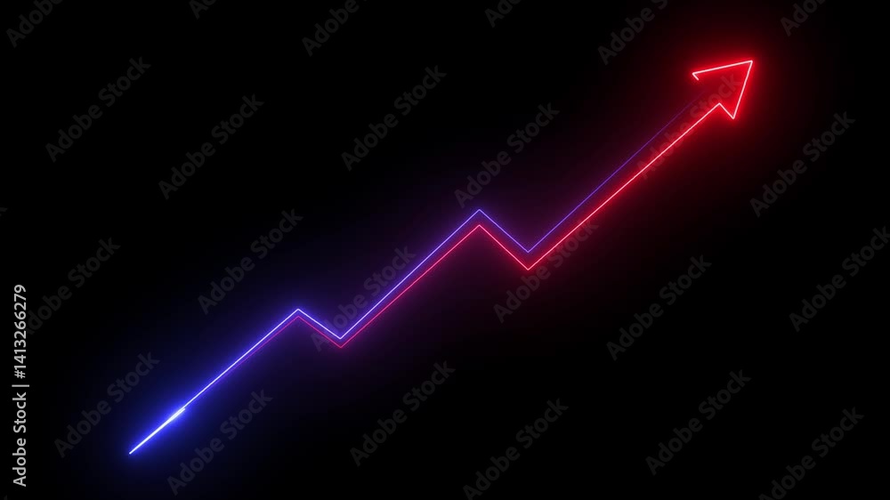 Poster business growth arrow and graph chart animation . abstract glowing business arrow icon animation vid