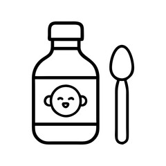 Baby medicine bottle with spoon vector illustration for healthcare and medical concept art