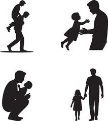 Father holding child silhouette set vector illustration isolated On Transparent  Background , fathers day silhouette vector