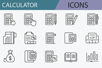 Set of Calculator Icons for Mathematical Operations and Business