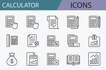 Collection of Simple Line Icons for Digital Calculations