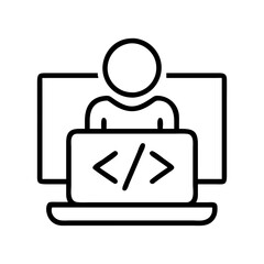 Illustration of a programmer coding on laptop with monitor for software development work task
