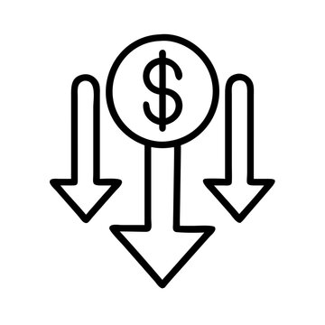 Decrease cost down arrow money loss financial crisis budget cut investment risk economic downturn