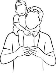 Obraz premium Father holding child Line art vector illustration isolated On Transparent Background , fathers day line art vector