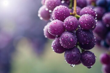 misty purple grapes with water drops on them background blur